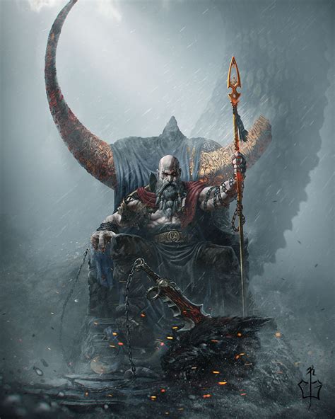 God Of War Fanart Exhibits The Mighty Kratos Upon His Throne
