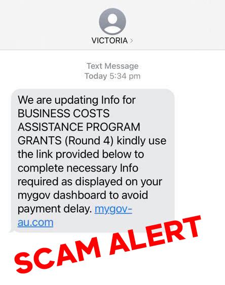 Scam Alert Text Message Scam Business Costs Assistance Program Business Victoria