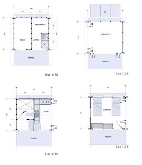 Four Drawings Showing Different Rooms In The Same Room Each With An