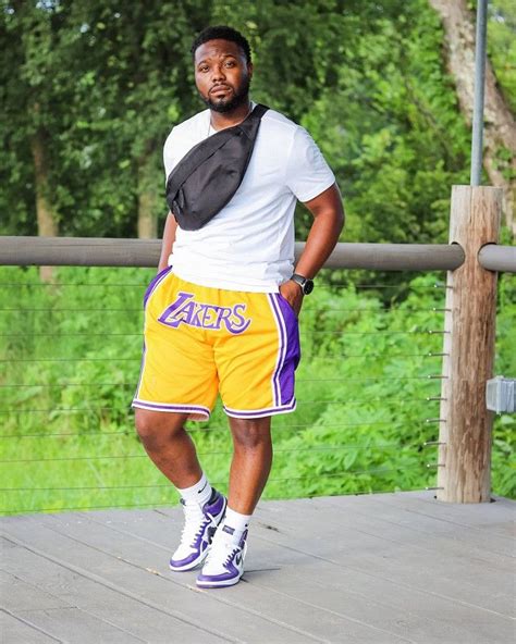 Laker Shorts Outfit Men Streetwear Jordan 1 Court Purple Mens