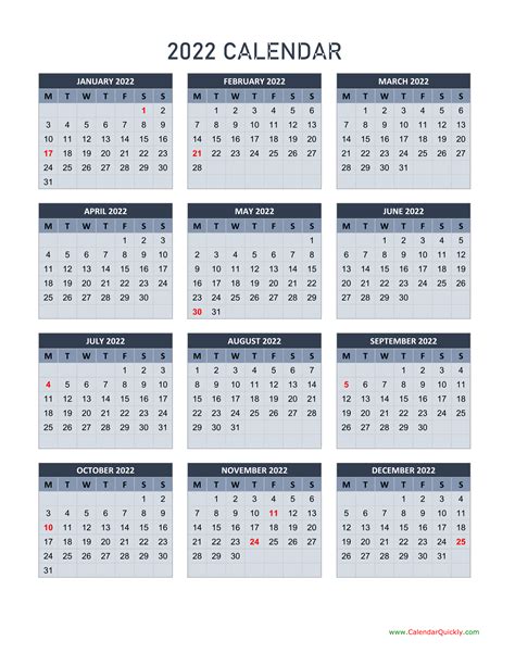 Monday 2022 Calendar Vertical Calendar Quickly