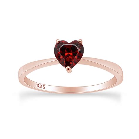 Heart Cut Simulated Red Garnet January Birthstone Solitaire Ring In 14k