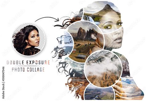 Photo Collage Double Exposure Frame Effect Mockup Stock Template