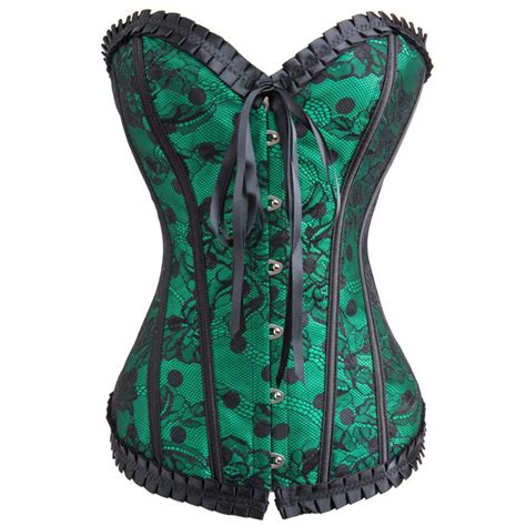 Fashion Vintage Green Corsets Brocade Floral Bustiers Shapewear