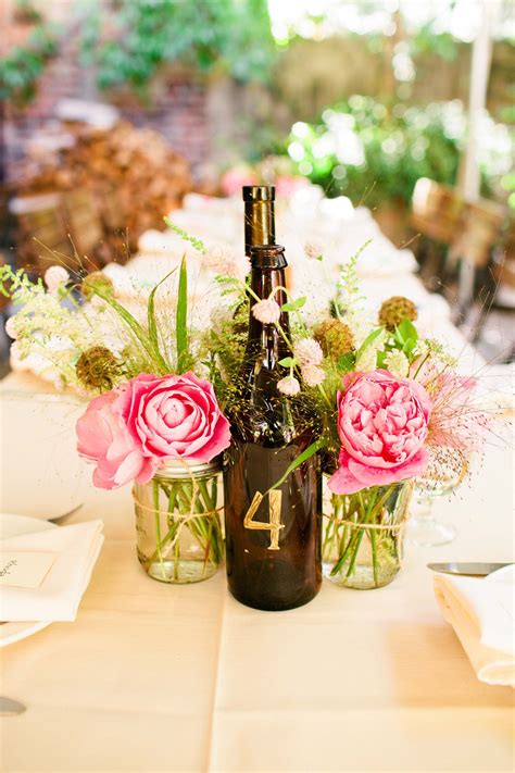 Wine Bottle And Mason Jar Centerpieces Rustic Wedding Bar Wedding