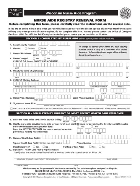 Pearson Vue Cna License Renewal Wisconsin Fill Online Printable