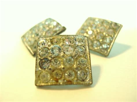 Vintage Rhinestone Buttons Pot Metal Squares Silver 3 Etsy