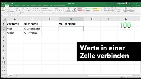 Verknüpfen von mehreren Feldern in Excel Vor und Nachname in einer Zelle Sekunden Excel