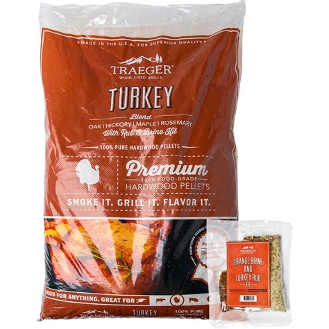 Traeger 20 Lb Natural Hardwood Pellets Turkey Blend W Brine Kit Bbqguys
