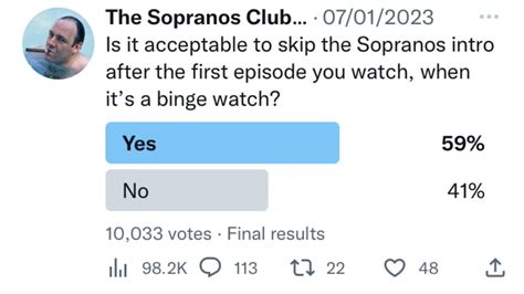 The Sopranos Club 🔫 102k On Twitter Result 59 Say Its Acceptable To Skip Intro After First