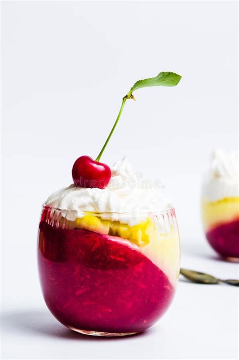 Cherry Parfait Decorated With Fresh Fruit Stock Photo Image Of