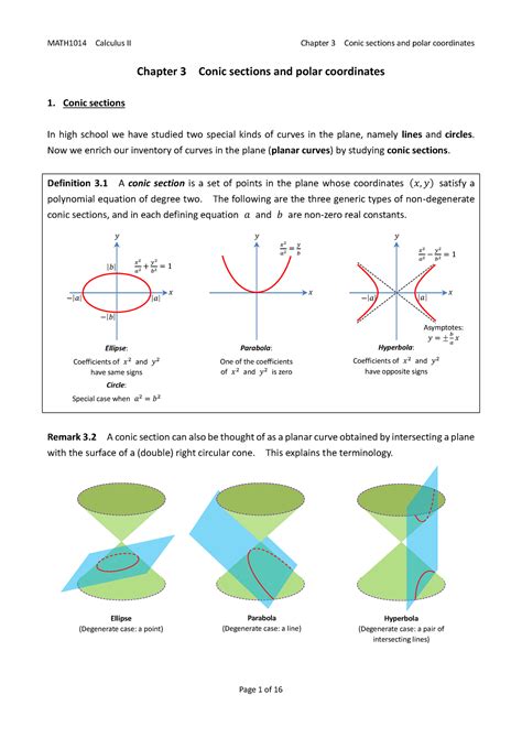 1014 Note 3 Conic Sections And Polar Coordinates Chapter 3 Conic