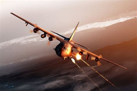 Ac 130 In Action Firing Its Tanks Cannon Ac 130 Hercules At Firing
