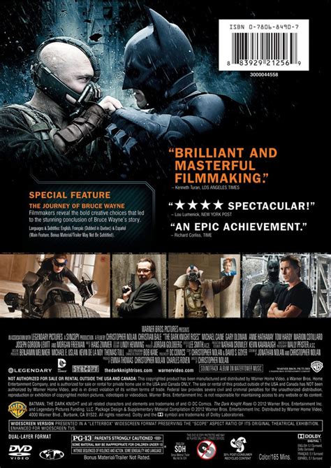 The Dark Knight Rises Blu Raydvd Back Covers Full Press Release Now