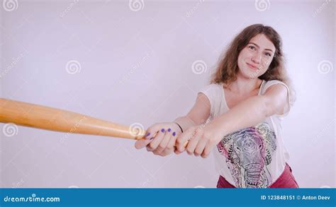 pretty girl holding baseball bat isolated on white stock image image of expression gang