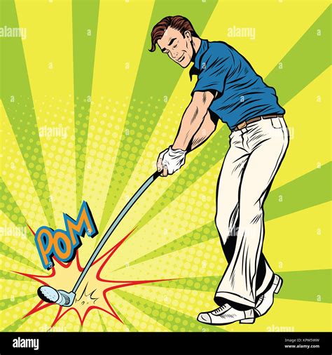 Golf Player Has A Stick In The Ball Pop Art Retro Style Sport Vector