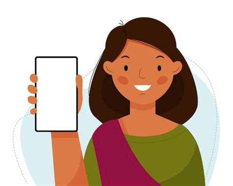 Premium Vector A Cute Indian Girl Holds A Phone In Her Hands The Woman Shows An Empty Phone