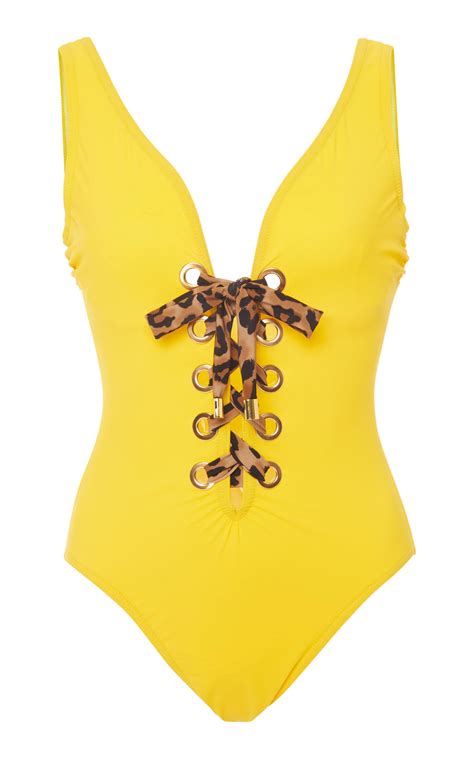 Karla Colletto Ava Lace Up One Piece Swimsuit In Yellow Modesens
