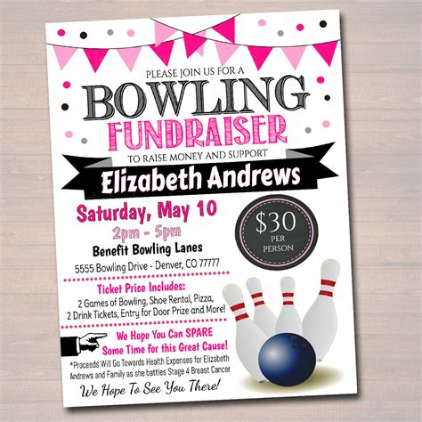 EDITABLE Cancer Bowling Fundraiser Flyer, Printable PTA PTO Flyer, Gir ...
