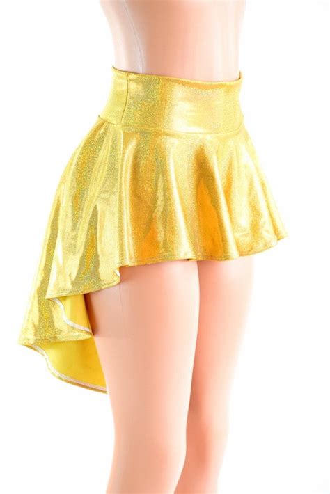 Gold Sparkly Holographic Hi Lo Rave Skirt Coquetry Clothing Rave