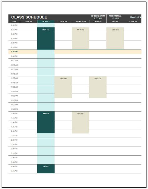 √ Free Printable Class Schedule Template