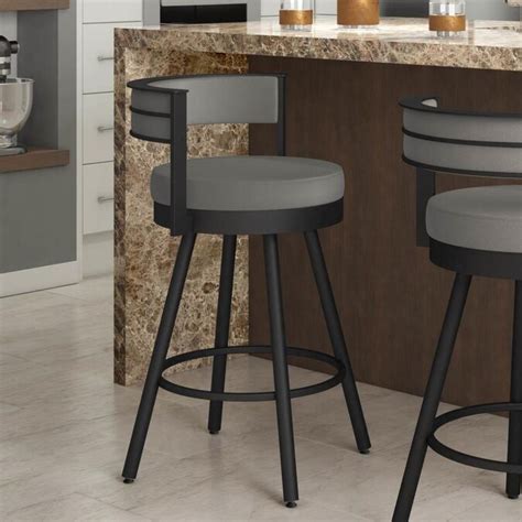 Amisco Eller Taupe Grey Counter Height Upholstered Swivel Bar Stool In