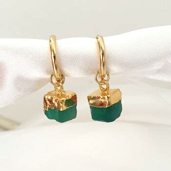 Green Onyx Gemstone Gold Hoop Earrings By Misskukie