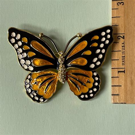 Vintage Kenneth Jay Lane Enamel And Rhinestone Butterfly Pin Etsy