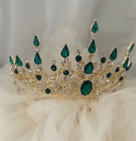 Victorian Crownemerald Green Gold Tiara Royalty Crown Etsy Jóias De