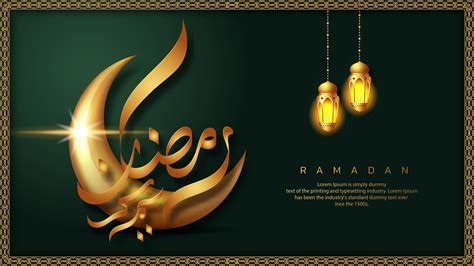 Green Ramadan Kareem With Two Hanging Lanterns Banner 935639 Vector Art