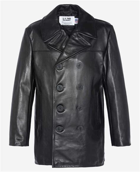 Schott Nyc Leather Peacoat Schwarz Jacken Bekleidung Cult