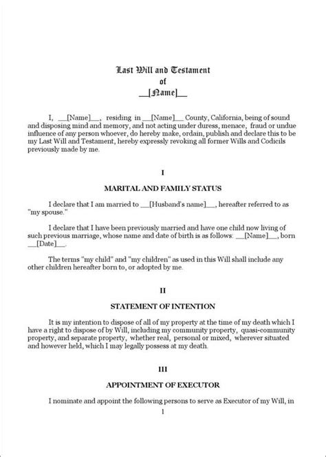 The last will and testament form may be one of the most important legal documents you ever sign. Download California Last Will And Testament Form 1 for Free - TidyTemplates