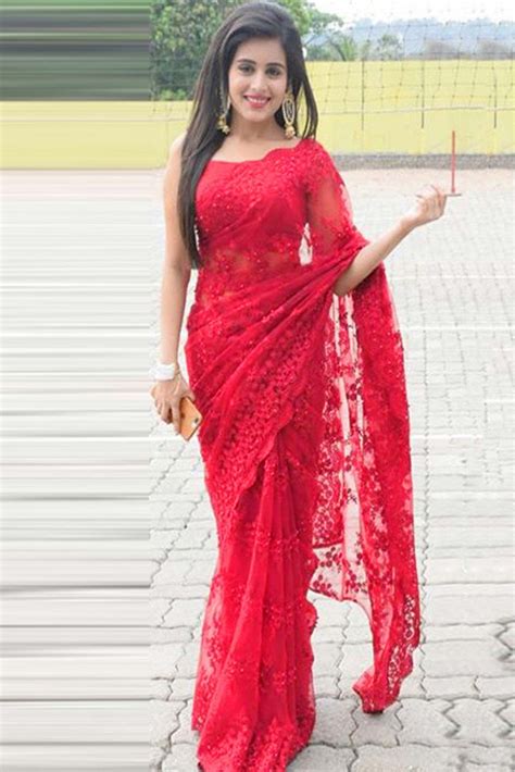 Darshita International Red Net Saree Sarees For Girls Net Saree