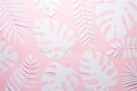 Tropical Leaf Pattern Various Paper Leaves On A Pastel Background Art