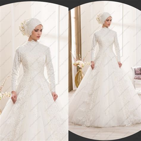 Islamic Wedding Dress Traditional Arabic Wedding Dress White High Neck
