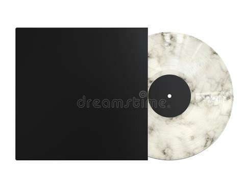 white marbled vinyl disc mock  lp vinyl record  black cover sleeve  black label