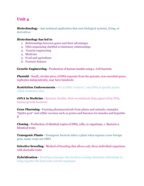 Unit 4 Bio 101 Unit 4 Biology Notes All Notes Are Typed Up From Unit