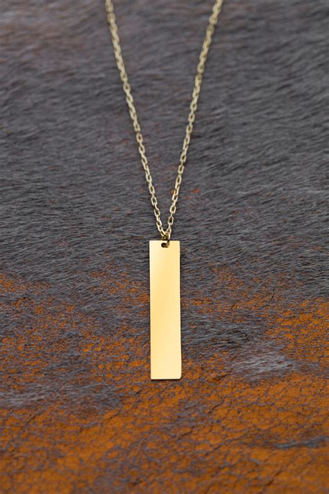14k Solid Gold Vertical Bar Necklace Gold Bar Necklace Etsy