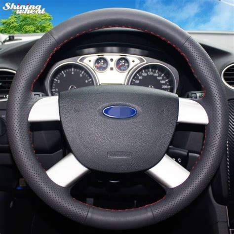 Shining Wheat Hand Stitched Black Leather Car Steering Wheel Cover For