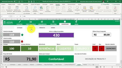 Planilha De Controle De Estoque E Vendas Dashboard Youtube
