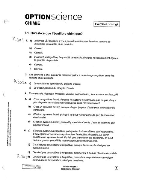 Chimie Corrige Chapitre