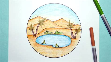 Easy Drawing Desert Oasis Youtube