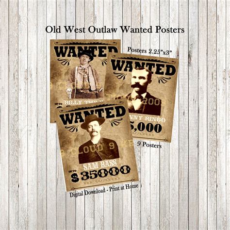 Western Wanted Posters Western Outlaws Outlaw Posters Etsy