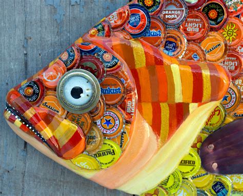 28 Sunfish Original Metal Bottlecap Fish Wall Sculpture Art