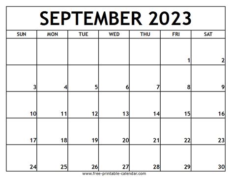 September 2023 Printable Calendar Free Printable Calendar