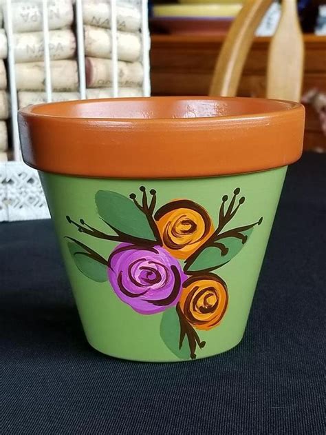 Hand Painted 5 And 4 Clay Flower Pot Cactus Bloom Etsy Clay Flower