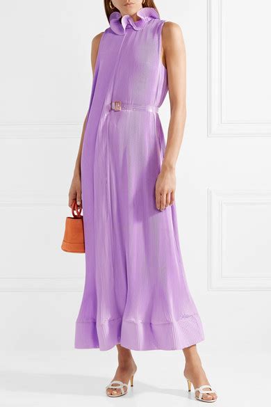 tibi ruffled plissé satin midi dress net a porter