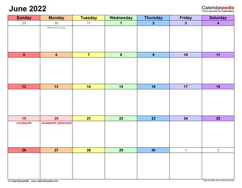 June 2022 Calendar Templates For Word Excel And Pdf