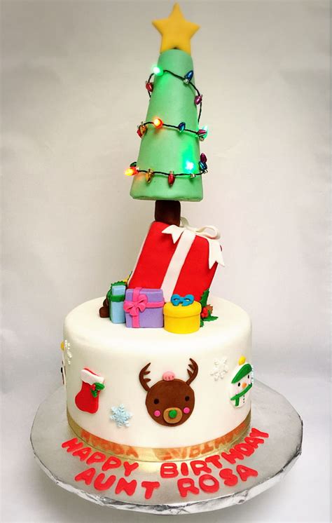 The cake was inspired by some old christmas cards that i have at home. Christmas + Birthday Topsy Turvy Cake - CakeCentral.com
