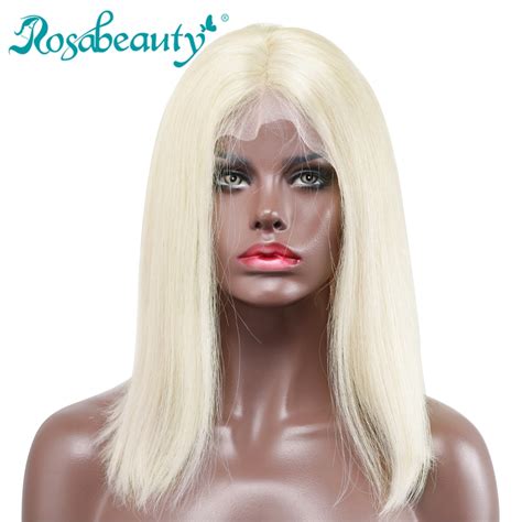 Rosabeauty Straight Platinum Blonde Lace Front Wigs Ash Blonde Short Bob Human Hair Wigs For